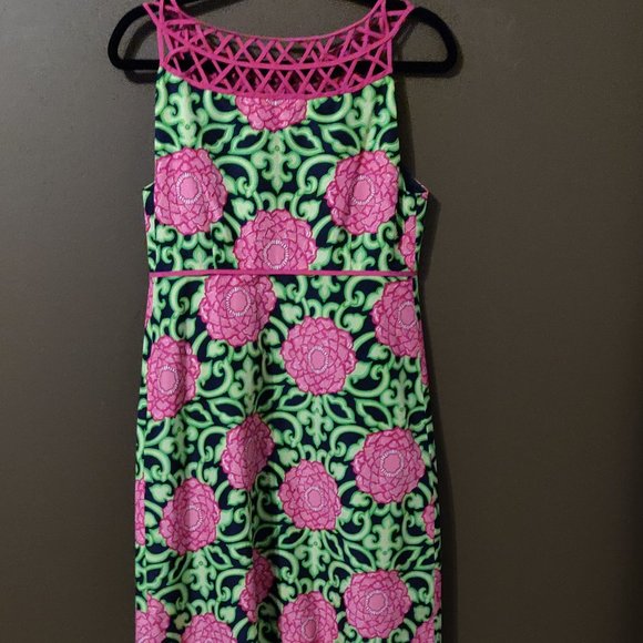 Lilly Pulitzer Jacqueline Silk Floral Navy Private Property Dress SIZE 8 - Picture 3 of 8